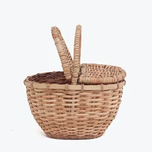 Small rattan cane picnic basket with lid and handle also holiday wicker picnic basket for outdoor camping