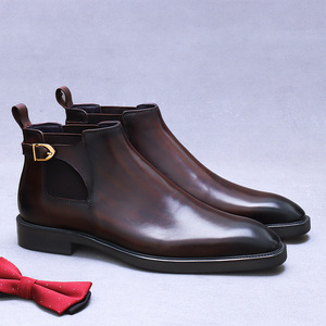 High Quality Wholesale Winter Fashion Business Men Genuine Leather Square Ankle CHELSEA <b>Boots</b> Office Casual Shoes Dress Shoes - Product Image 2