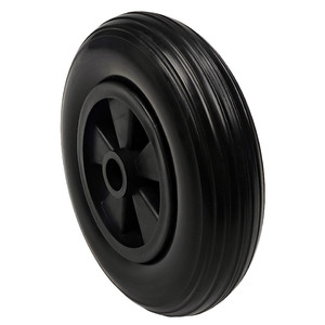 Rueda de poliuretano sólido de 8 pulgadas (20050 mm) con banda de rodadura firme, negra, para uso pesado. - Product Image 1