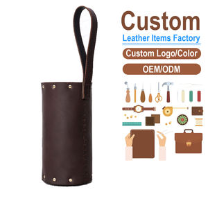 Porte-bouteille en cuir véritable, porte-vin, housse pour gourde, thermos, bouteille portable grande capacité, étui en cuir véritable pour extérieur, OEM - Product Image 1