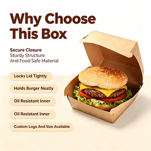 Fabrieksgroothandel oliebestendige kraft hamburgerdoos met aangepaste bedrukking, wegwerp clamshell voedselverpakking voor bakkerij en snackwinkel - Product Image 5