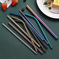 Lot de paille de logo personnalisé en acier inoxydable, ensemble de paille en métal doré avec brosse de pochette, économique, 7 pièces
