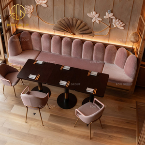 Muebles de Madera y Terciopelo para Cafetería, Restaurante o Hotel de Lujo Moderno, Mesa Cuadrada, Sillas, Bancos y Asientos Tipo Booth - Product Image 3