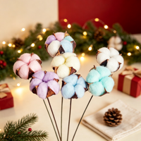 Tige de coton artificielle, fleur séchée préservée, branche unique, bouquet floral coloré pour Noël, décoration de mariage et de maison, vente en gros
