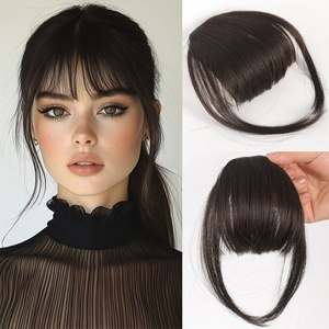 Ventes en gros de perruques à frange aérienne pour femmes, frange droite avec un style incliné, <span class=keywords><strong>coiffure</strong></span> polyvalente avec bonnet noir clair - Product Image 3