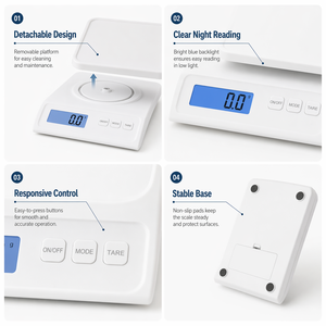 Báscula de Cocina Digital, Báscula Electrónica para Alimentos, Plataforma Extraíble de Precisión, Pantalla LCD Retroiluminada, Gramos, Fábrica OEM - Product Image 2