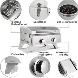 Griglia BBQ Portatile a Gas Propano in Acciaio Inox, Affumicatore ad Alta Temperatura, Cucina da Esterno a 2 Bruciatori, Griglia a Gas Portatile da Campeggio - Product Image 2