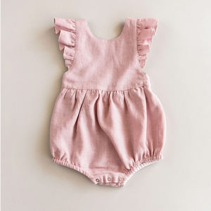 Hoge Kwaliteit Blanco Pasgeboren Meisjes Baby Bubble Romper Zomer Gepersonaliseerde Linnen Katoenen Ruche Baby Romper - Product Image 3