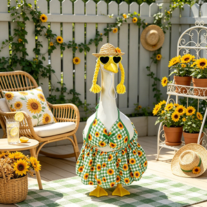 <strong>Spring</strong> Sunflower Porch Goose Outfit 23 Inch Cement Goose Clothes Dress and Hat Costume Set for Summer Lawn Garden Yard <strong>Decor</strong> - Product Image 4