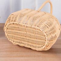 Panier à fleurs en rotin beige ovale tressé à la main, style soufflé, simple, souvenir, DIY, avec poignée portable, pour fleuriste du Shandong