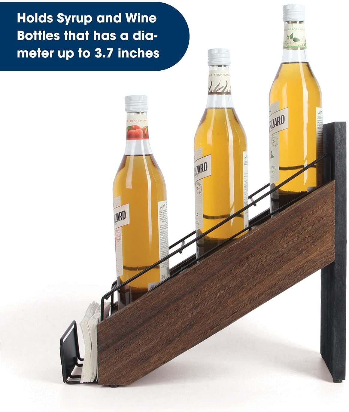 Hot Selling Kitchenware Wood Syrup Bottle Holder Shelf Organizer Rack for Wine Bottles, Dressings, Juice and Napkins — view 2