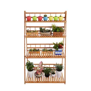 Plant Display Shelf Wooden Foldable Pot Racks Planter Storage Flower Stand