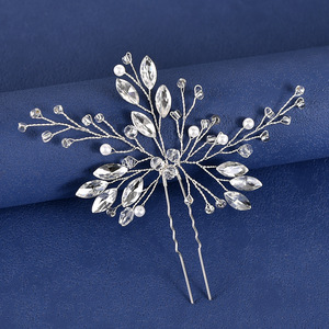 Forcina a forma di U fatta a mano da donna accessori da sposa da sposa con diamante di vetro di perle per la cena dell'anniversario - Product Image 3