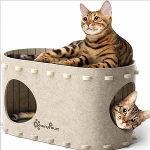 Casa para gatos de fieltro de lujo con DISEÑO DE DOBLE CAPA | Cama de condominio plegable para gatos para mascotas de interior - Product Image 1