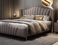 Tempat Tidur Kamar Tidur Ukuran Queen Mewah Berbingkai Kayu Solid Kulit Italia Modern dengan Tas Empuk untuk Penggunaan di Rumah