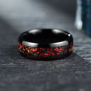 Gentdes Sieraden Trouwringen Voor Koppels Set 8Mm Zwart Inlay Vuur Opaal Wolfraam Ring Vrouwen Mannen Verlovingsband - Product Image 3