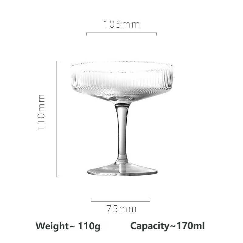 Transparent vertical pattern short cocktail glass