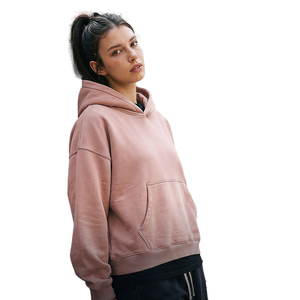 Hoodie unisexe personnalisé en molleton de coton épais, broderie en relief, coupe ample, court, style streetwear vintage, délavé à l'acide - Product Image 2