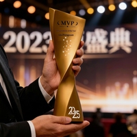 Trophée de reconnaissance moderne haut de gamme personnalisé en forme de pilier, avec motif torsadé doré, pour récompense de performance d'entreprise, avec coffret cadeau