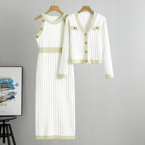Conjunto de Tricô Feminino de 3 Peças Bestseller Primavera: Cardigã, Colete e Vestido - Estilo Elegante e <span class=keywords><strong>Casual</strong></span> para o Dia a Dia - Product Image 4