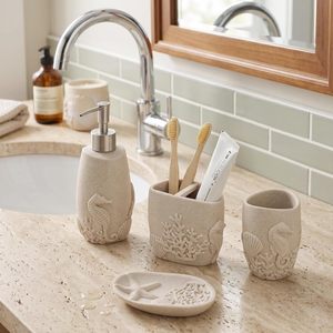 Juego de Accesorios de Baño CF Modern de 4 Piezas con Aspecto de Travertino, Dispensador de Jabón de Resina, Portacepillos de Dientes, Vaso, Jabonera, para Decoración del Hogar - Product Image 4