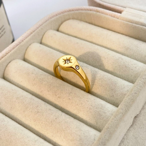 PVD 18K verguld roestvrijstalen ring, niet-verblekende zirkoon ingelegd met drie stenen, groothandel - Product Image 2