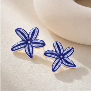 Mchic 5897 Exquisite <strong>Blue</strong> White Striped Stainless Steel <strong>Earrings</strong> Enamel 18K Gold Plated Metal Ear <strong>Stud</strong> <strong>Earrings</strong> - Product Image 6