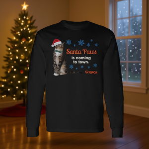 T-shirt a maniche lunghe per gatti Santa Paws, design natalizio ASPCA - Product Image 3