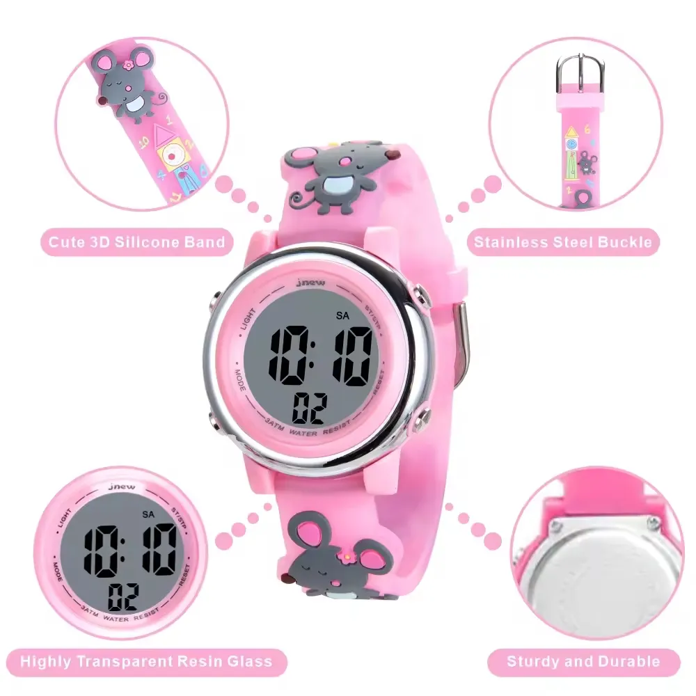 Jam tangan Digital tahan air, mainan anak laki-laki dan perempuan dengan pola tikus kartun, hadiah