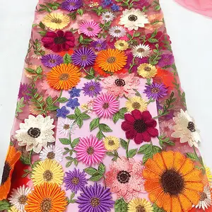3D multicolor flower embroidery swiss tulle fabric lace fabrics nigerian african swiss voile 2023
