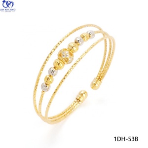JXX New Fashion Women's 3-Layer Metal Two-Tone Silk <b>Wire</b> Beaded Bangles 24k Gold Mix <b>Colour</b> Bangle Jewelry - Product Image 3