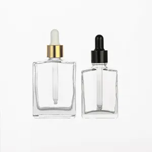 핫 세일 15ml 30ml 50ml 플랫 스퀘어 사각형 세럼 향수 에센셜 오일 유리 dropper 병