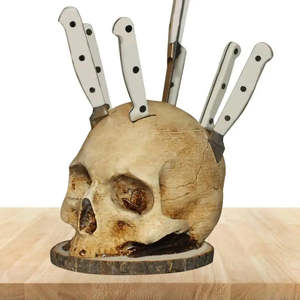 Soporte de calavera gótica de resina para Halloween, organizador de cuchillos y tenedores con diseño de esqueleto aterrador - Product Image 3