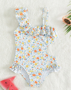 Maillot de bain asymétrique à volants pour fille, col licou, à lacets, imprimé fleur, vêtements d'été pour bébé, tendance Offre Spéciale - Product Image 6