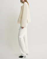Blazer en tweed uni pour femme, en mélange de laine, style « Old Money », col rond, veste classique, haut de costume