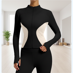 Color Matching Slim Slimming Yoga <b>Jacket</b> Women's <b>Running</b> Sports Fitness Four-Way Stretch Color Blocking <b>Lightweight</b> Workout - Product Image 5