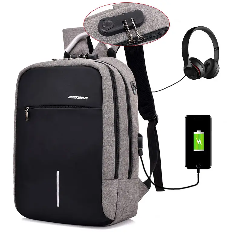 Laptop bag unisex USB port Water Resistant Business anti-theft bag backpack for Computer Notebook