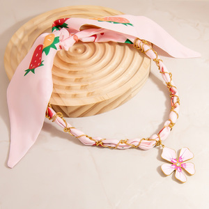 Floral Pendant Necklace Stainless Steel 18K Gold Clavicle Chain <b>Sweet</b> Strawberry Design Women's Jewelry - Product Image 4