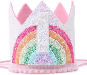 Детская красная розовая Радужная Золотая 1-я 2-я 3-я корона на день рождения повязка на голову Тиара для маленьких принцесс Корона