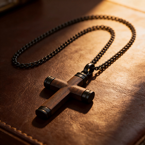 Chaîne en acier inoxydable plaqué noir, bijoux chrétiens, collier en bois d'ébène naturel <span class=keywords><strong>pour</strong></span> <span class=keywords><strong>homme</strong></span>, tendance - Product Image 6