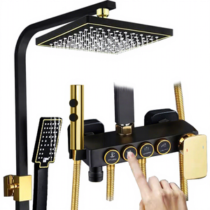 Set <span class=keywords><strong>Doccia</strong></span> di Alta Qualità con 4 Funzioni, Sistema <span class=keywords><strong>Doccia</strong></span> in Ottone Nero e Oro, Miscelatore Acqua Calda e Fredda per <span class=keywords><strong>Bagno</strong></span> - Product Image 1