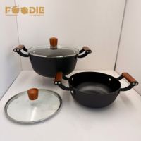 Marmite en fonte légère pré-culottée antiadhésive avec couvercle en verre et peinture thermorésistante pour la cuisson en gros