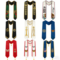 Étole de graduation personnalisée en polyester satiné, motif feuille drapeau République Dominicaine, pour cérémonies universitaires et collégiales (vente en gros)