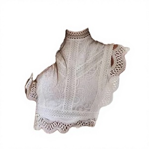 Women's Summer Casual <b>Top</b> T-Shirt Polyester Short Sleeve New Style Sexy Hollow Solid Color Lace Geometric Pattern Loose Fit - Product Image 2
