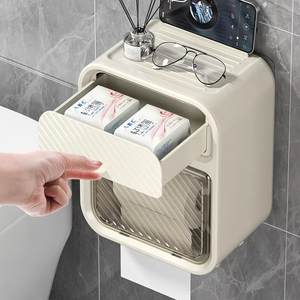 Boîte à papier toilette moderne pour salle de bain, étanche, murale, en plastique, support de rangement sans perçage, porte-rouleau de papier - Product Image 1