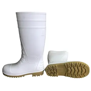 Oil Acid Alkali Resistant PVC Rain Boot White Food Processing Rain Boots with steel toe