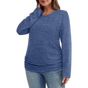 Womens Sweaters Long Sleeve Crew Neck Ruched <b>Top</b> Autumn Casual Breathable Winter Clothing - Product Image 5