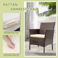 Fauteuils toutes saisons avec table basse en verre et coussins épais, ensemble de 4 pièces en rotin tressé pour patio extérieur et jardin
