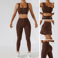Vrouwen Athleisure Sportkleding Zachte Fitness Tennis Kleding Rits Sport Bh Rok Leggings Set Meisje Mode Yoga Active Wear Set