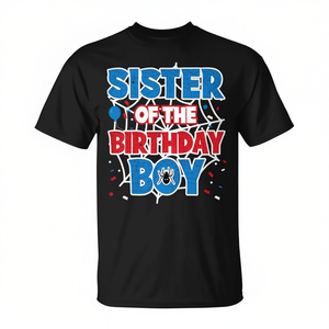 T-shirt Sister Of The Birthday Boy, motif toile d'araignée, noir, taille adulte - Product Image 2